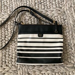Fossil black/off white leather striped purse